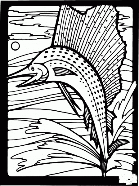 Marlin Jumping Out of Water coloring page image