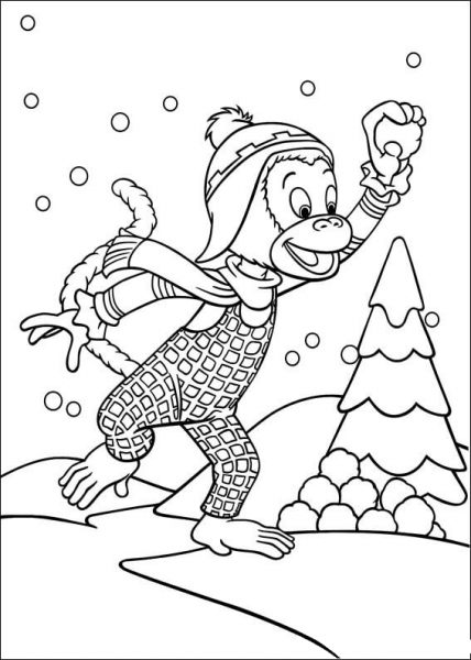 Martha Monkey Plays Snow Ball  coloring page image
