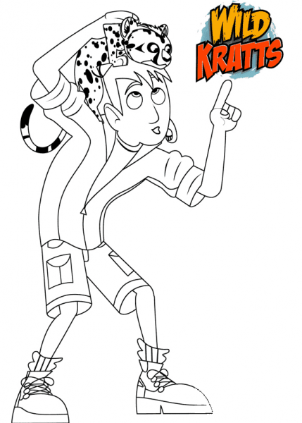 Martin Kratt with Spot Swat Cheetah Cub coloring page image