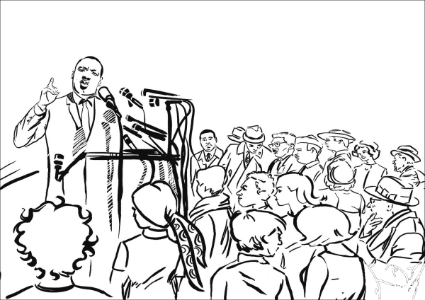 Martin Luther King Jr.  Makes a Speech coloring page image