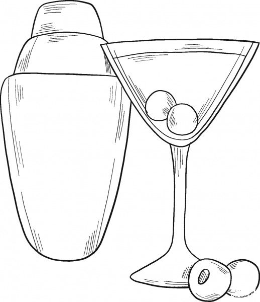 Martini Glass and Shaker coloring page image