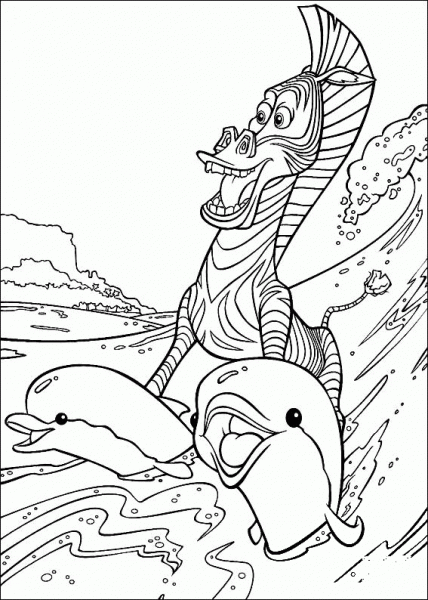 Marty is Surfing On Dolphins  coloring page image