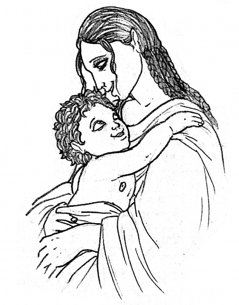 Mary and Baby Jesus coloring page image