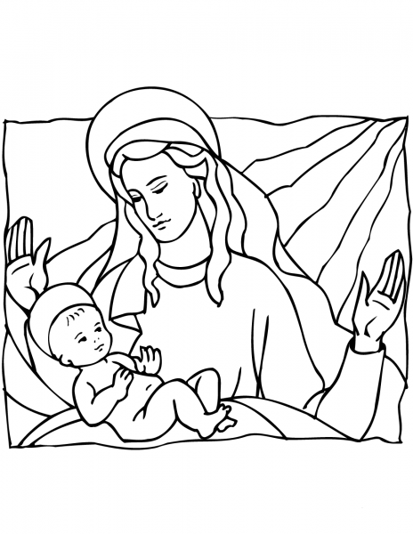 Mary and Baby Jesus coloring page image