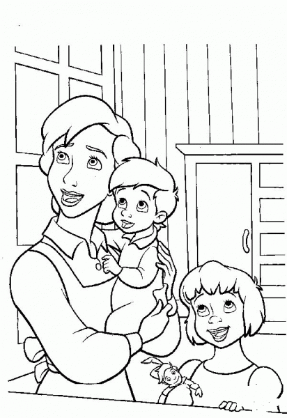 Mary Darling, Michael and Wendy coloring page image