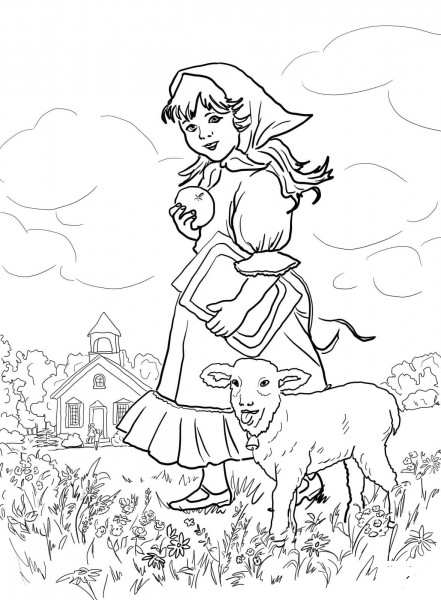 Mary Had a Little Lamb It’s Fleece Was White as Snow coloring page image