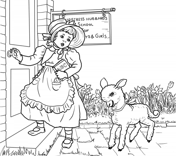 Mary Had a Little Lamb Nursery Rhyme coloring page image