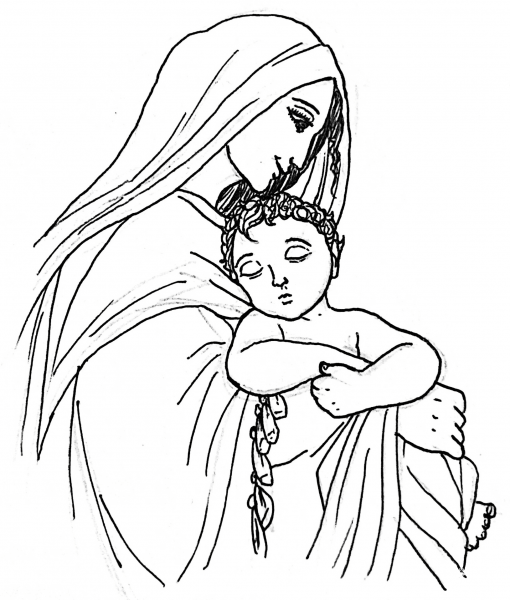 Mary Holding a Sleeping Child Jesus coloring page image