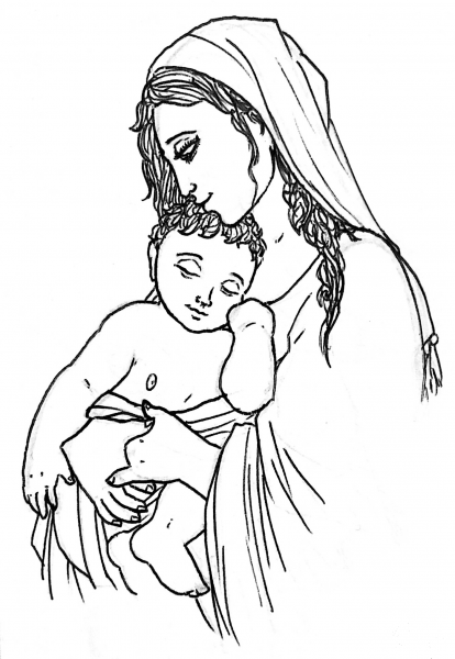 Mary Holding a Sleeping Jesus Christ coloring page image