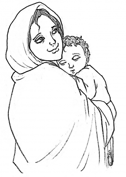 Mary Holding Baby Jesus coloring page image
