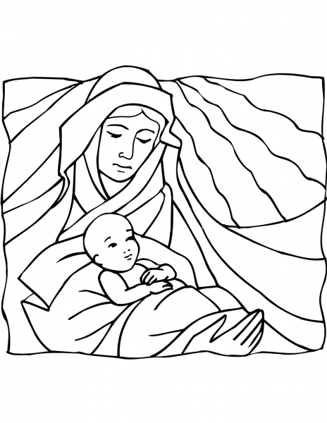 Mary Holding Baby Jesus coloring page image