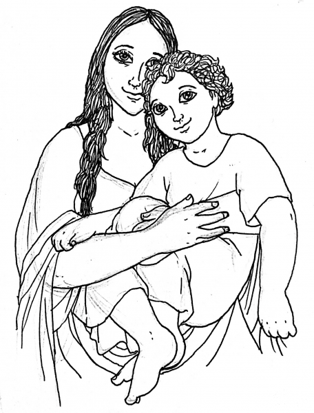 Mary Holding Jesus as a Child coloring page image