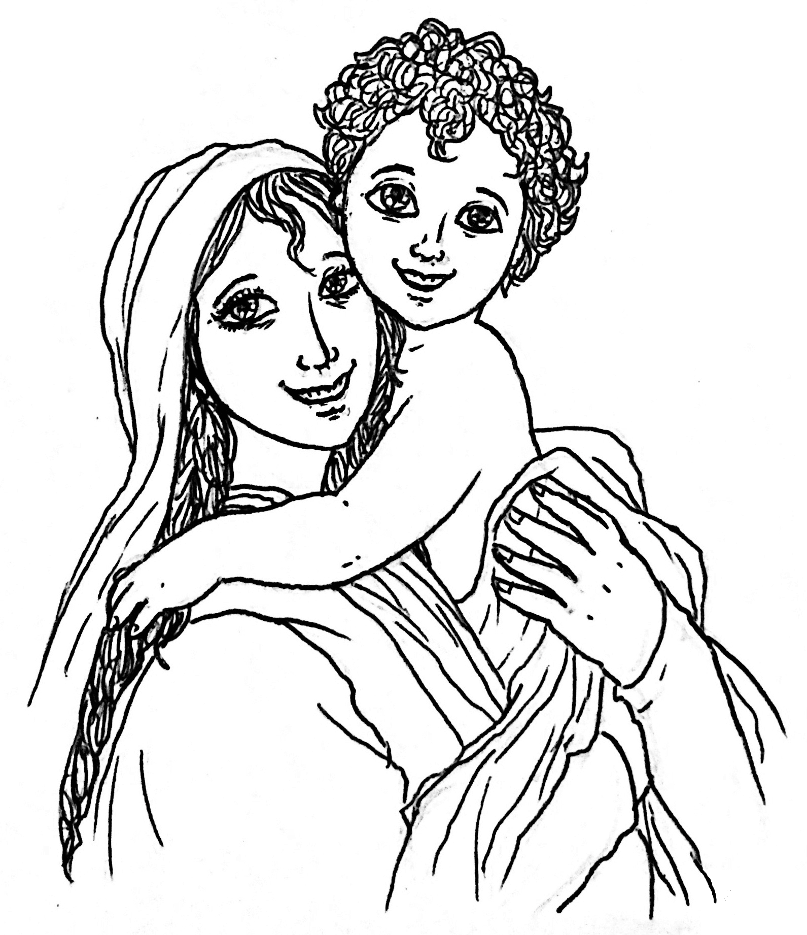 Mary Hugging Jesus Christ coloring page - ColouringPages