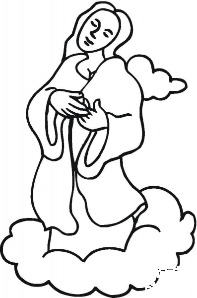 Mary in the Clouds coloring page image