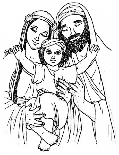 Mary Jesus Christ and Joseph coloring page image