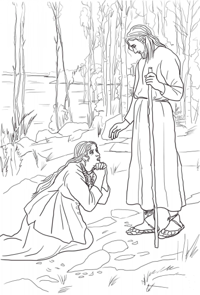 Mary Magdalene Meets Jesus coloring page image