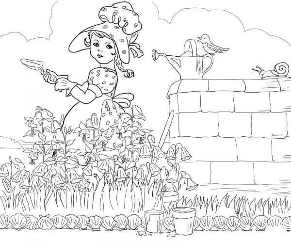 Mary Mary Quite Contrary Nursery Rhyme coloring page image