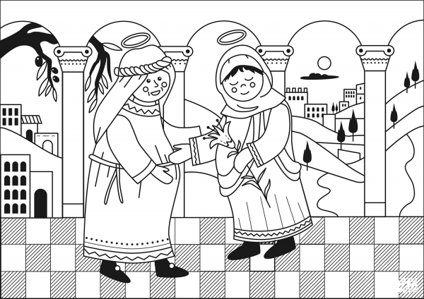 Mary Visits Elizabeth coloring page image
