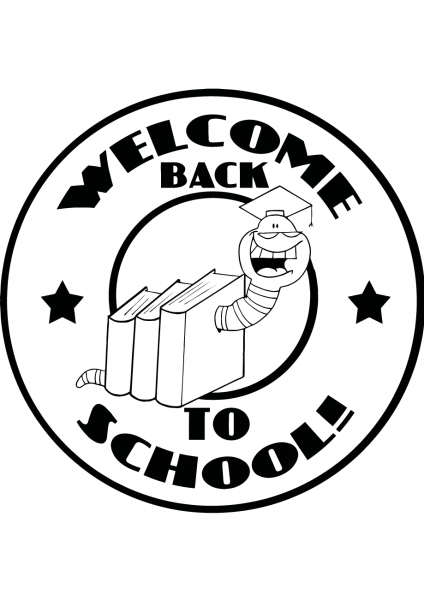 Mascot Bookworm with Text Back to School coloring page image