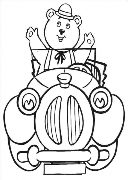 Master Tubby Bear Rides A Car  coloring page image
