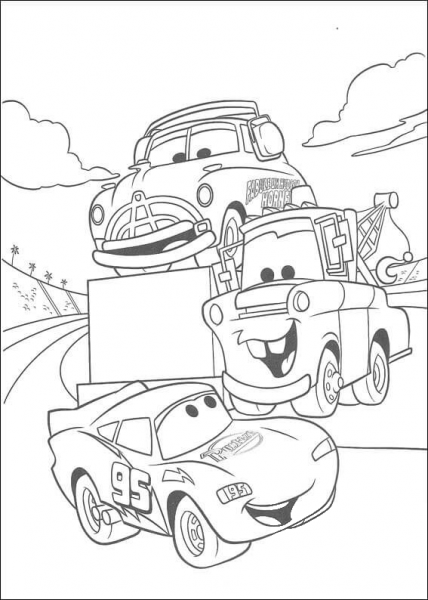 Mater and McQueen coloring page image