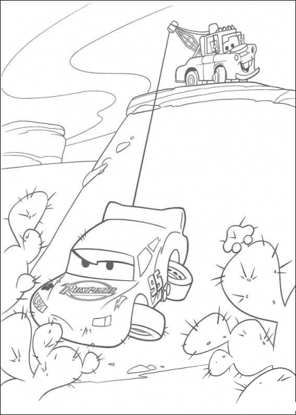Mater rescues McQueen coloring page image