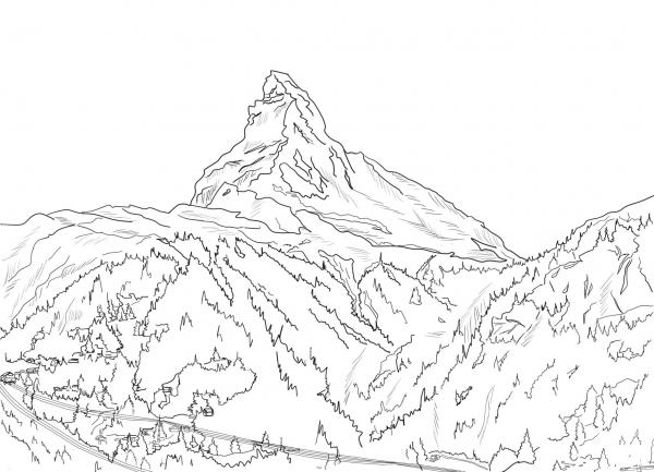 Matterhorn the emblem of Swiss Alps coloring page image
