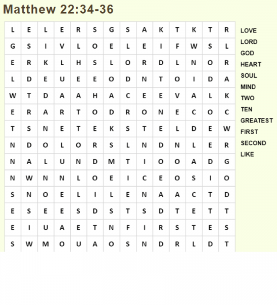 Matthew 22:34 Word Search coloring page image
