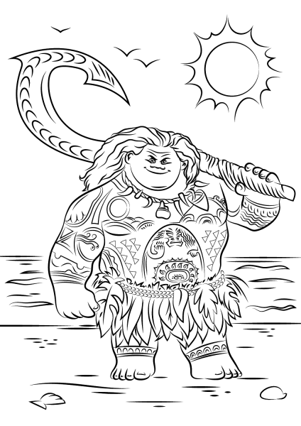 Maui from Moana coloring page image