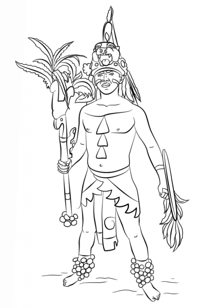 Mayan Warrior coloring page image
