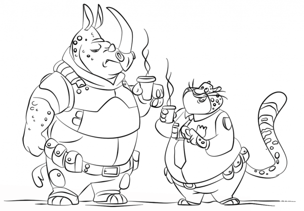 McHorn and Benjamin Clawhauser from Zootopia coloring page image