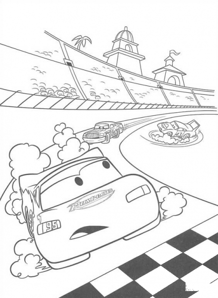 McQueen is about to cross the finish line coloring page image
