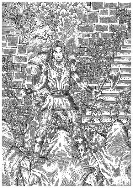Medieval Soldier is Facing Attackers of the Castle coloring page image