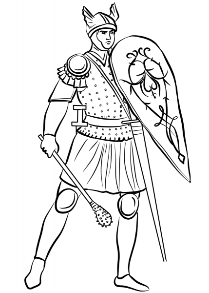Medieval Soldier with Mace coloring page image