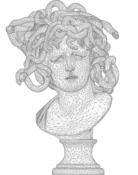 Medusa Head Bust 3D Wireframe coloring page image