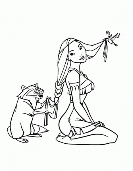 Meeko Is Styling Pocahontas’s Hair  coloring page image