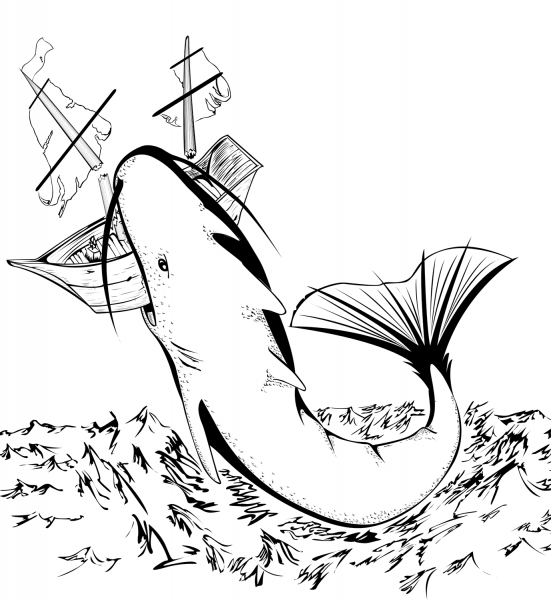 Megalodon Shark Attacks Ship coloring page image