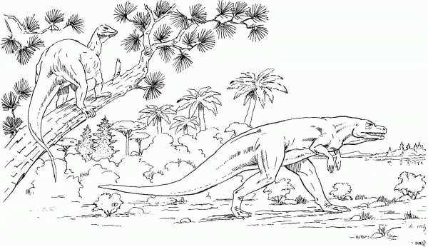 Megalosaurus and Hypsilophodon coloring page image