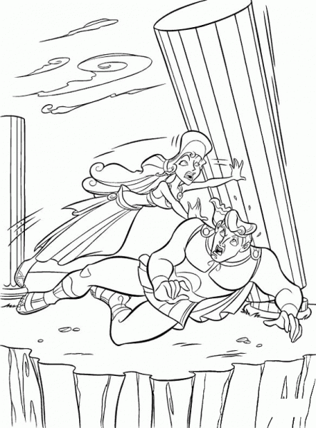 Megara helps Hercules coloring page image