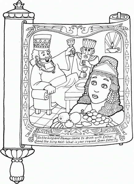 Megillat Esther and Haman coloring page image