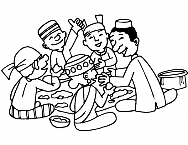 Men on Picnic coloring page image