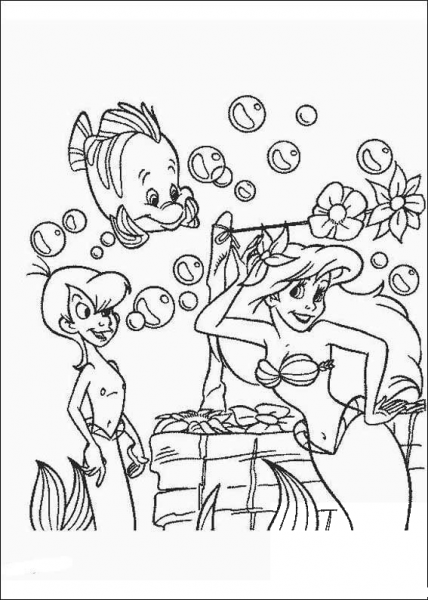 Merboy Urchin and Mermaid Ariel coloring page image