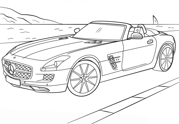 Mercedes-Benz SLS AMG coloring page image