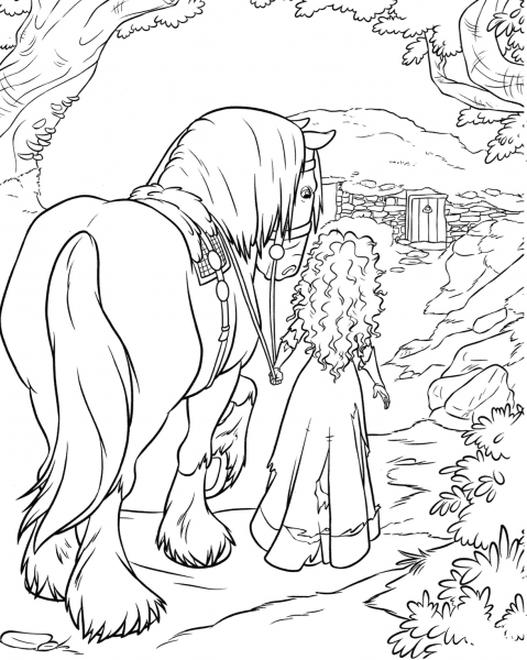 Merida And Angus coloring page image