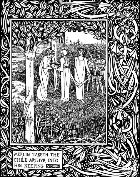 Merlin Taketh the Child Arthur into His Keeping coloring page image