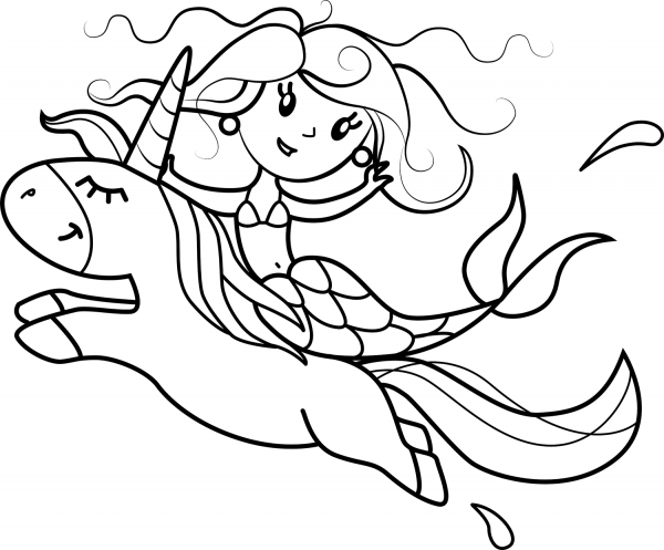 Mermaid and Unicorn coloring page image