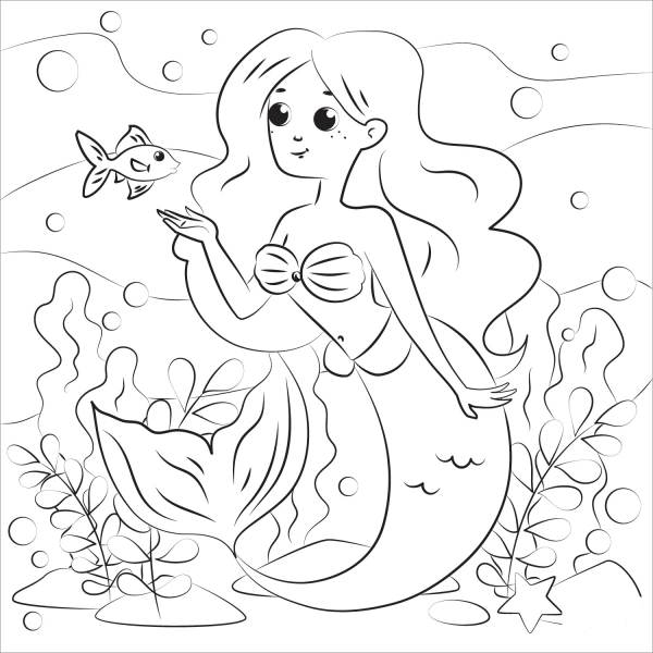 Mermaid coloring page image