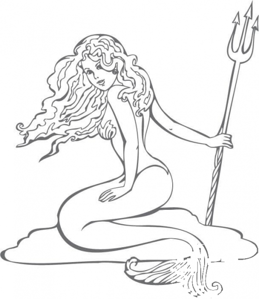 Mermaid Holding a Pitchfork coloring page image