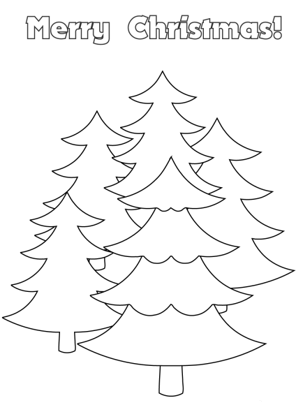 Merry Christmas Card with Trees coloring page image