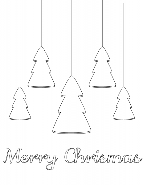 Merry Christmas Card with Xmas Decor coloring page image